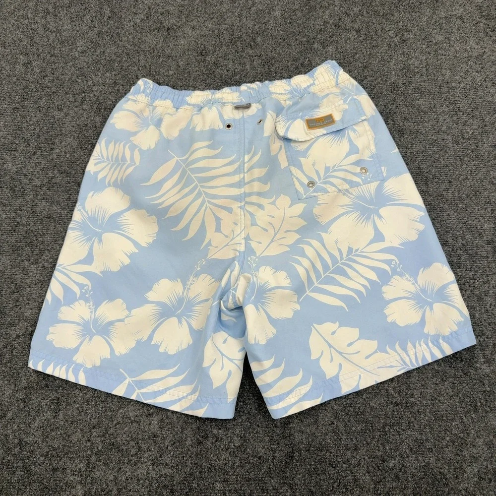 Thomas Dean Swim Trunks Mens M Blue Polyester Hibiscus Floral Beach Summer Style